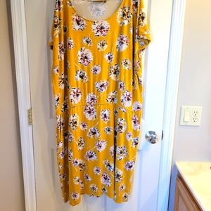 Yellow Floral Scoop-Neck Women’s Dress